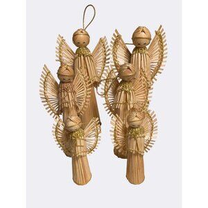 Handcrafted Wood Stick Christmas Angel Decoration Ornaments Set of Six